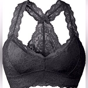 Free People Cross Dye Galoon Lace Racerback Bra – Black